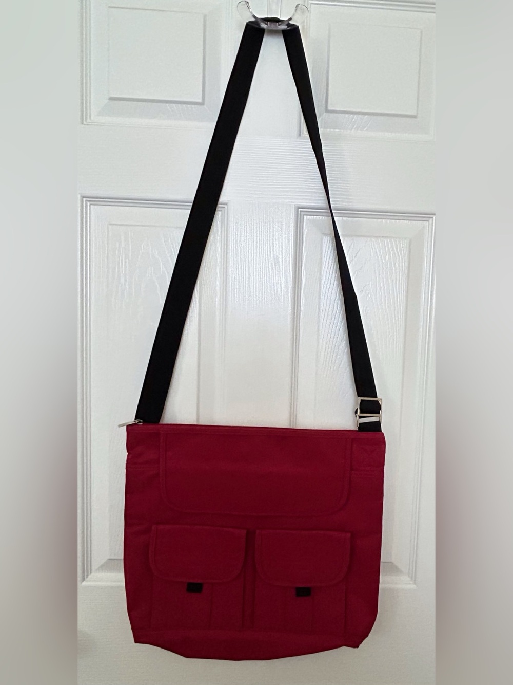 Red Messenger Crossbody Bag with Front & Back Pockets